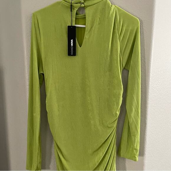 Fashion Nova Lily Ruched Long Sleeve Maxi Dress Size Large Lime Green New - Picture 8 of 13